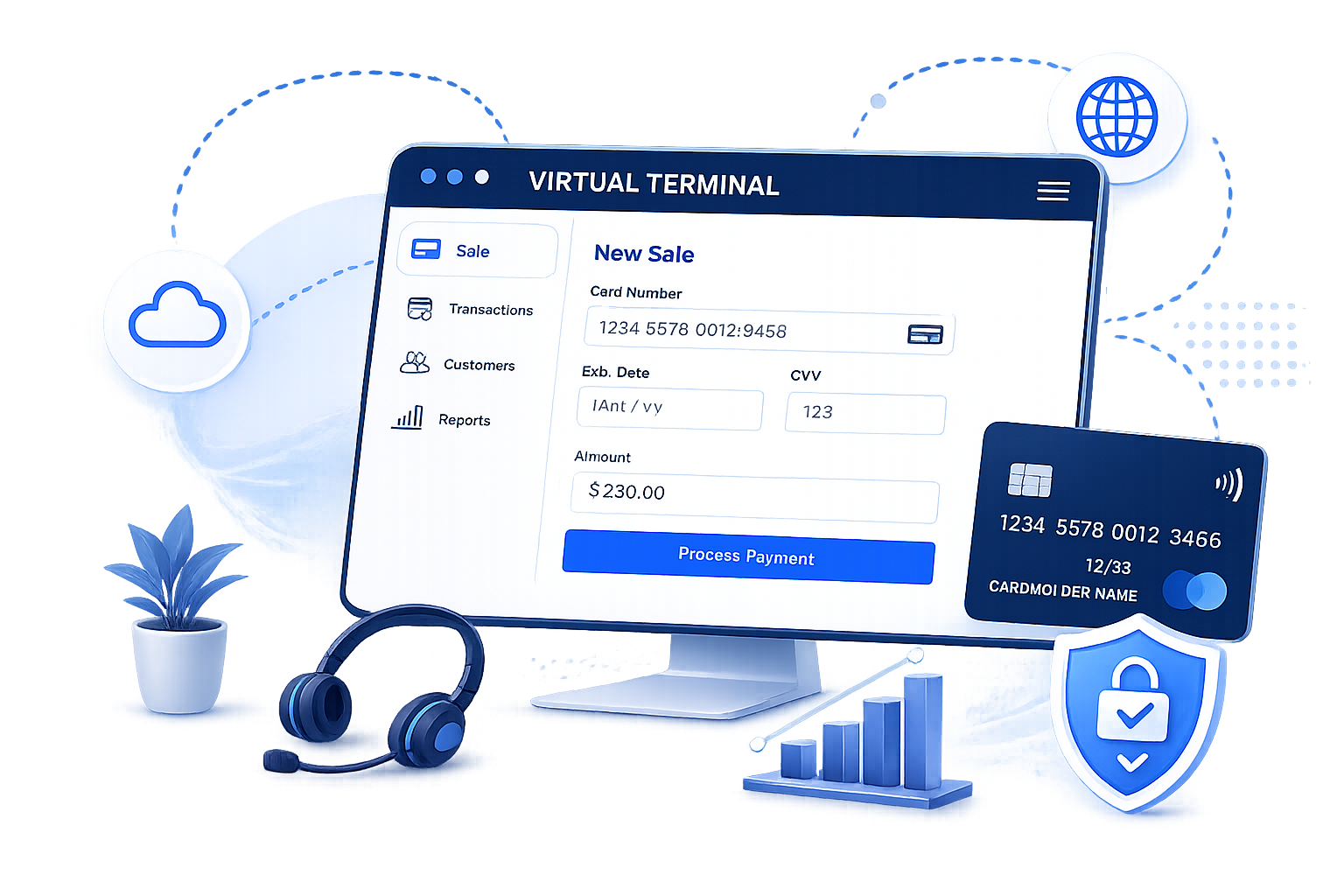 Virtual terminal payment gateway interface with secure card-not-present payment tools